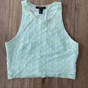Mint High- Neck Flower Crop Top